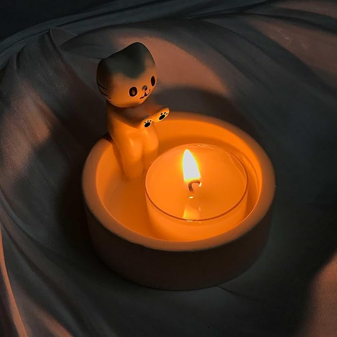 Cartoon Kitten Candle Holder, Cats Warming Paws Candle Holder, Handcrafted Scented Tealight Candle Holder, Cute Home Decor Gift for Cats Lovers-Monochrome