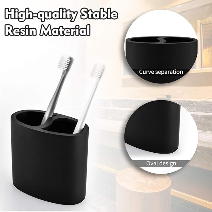 Matte Black Resin Toothbrush Holder - Small Electric Toothbrush Organizer for Bathroom Vanity Countertops & Desk, Holds Pencil Brushes/Toothpaste