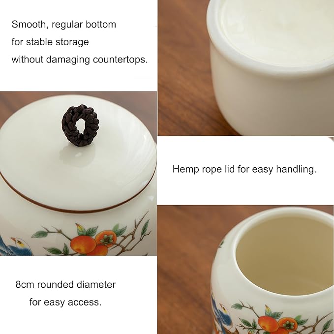 Dxcaicc Traditional Chinese Art Jar - 800Ml Hand-Painted Ceramic Canister with Airtight Lid | Tea Storage Container, Asian Style Farmhouse Decor | Gift for Tea Lovers,C