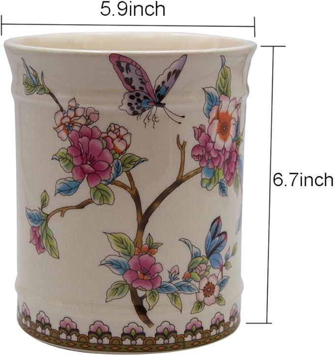 YIMIFLA Utensil Crocks Extra Large Kitchen Utensil Holder for Countertop Ceramic Cooking Utensils Butterfly Ice Crack