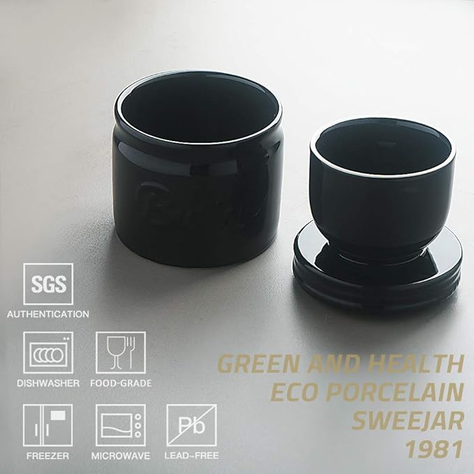 Sweejar Porcelain Butter Keeper Crock, French Dish With Water Line, Ceramic Container for Soft Butter (Black)