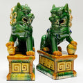 Handcrafted Ceramic Feng Shui Foo Dog Statues Pair Asian Guardian Lions for Office, Home, Housewarming, and Store Opening Gifts Traditional Chinese Decor,Dark Green,7.48 * 12.2in