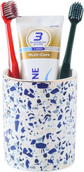 Ceramic Toothbrush Holder Toothpaste Holders, Cute Bathroom Tumbler Cups Reusable,Checkered Bathroom Counter Decor Organizer, Makeup Brush Holder,Pen Holder (Terrazzo)