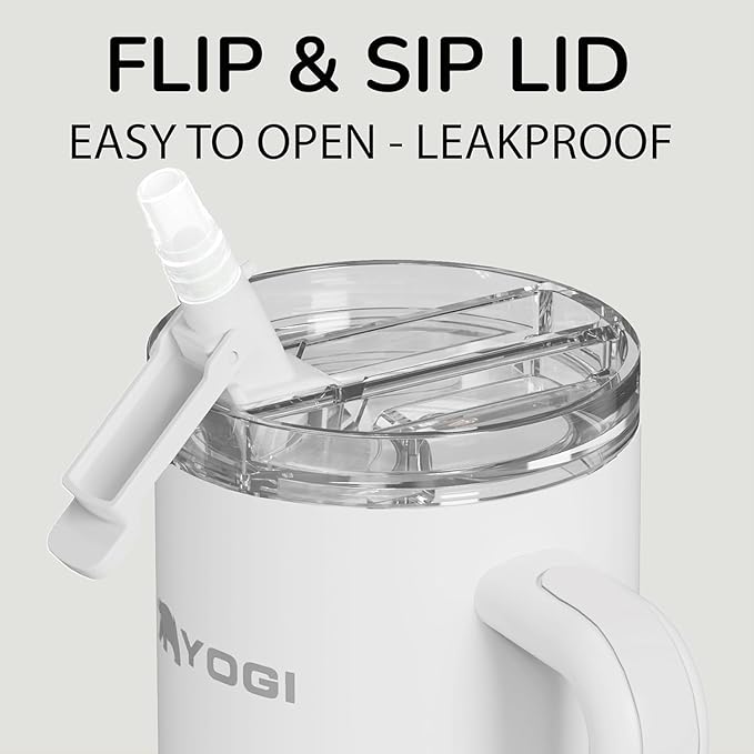YOGI Ceramic Lined Metal Allergy Safe 40oz Tumbler with Handle and Straw Leakproof Flip & Sip Lid Vacuum Insulated Stainless Steel Travel Cup for Iced Coffee Water and All-Day Hydration 40oz Polar