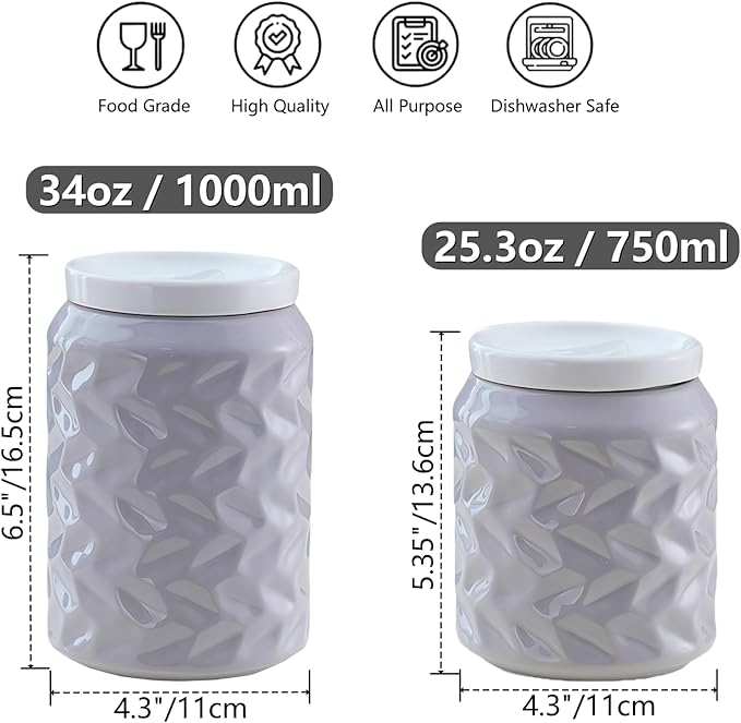 Ceramic Jar with Lid, 25.3oz Food Storage Jar with Airtight Seal Ceramic Lid for Sugar Tea Spice, Coffee Canister Sugar Container (Gray)