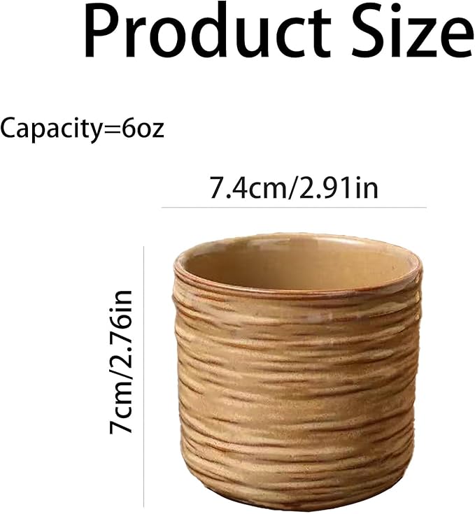 Vinitage Ceramic Mug, Japanese Tea Cup 6oz Cup No Handle Drinking Cup for Latte Milk Water Beverage Juice Microwave and Dishwasher Safe, Kiln Transformation Cup (Vintage Brown)