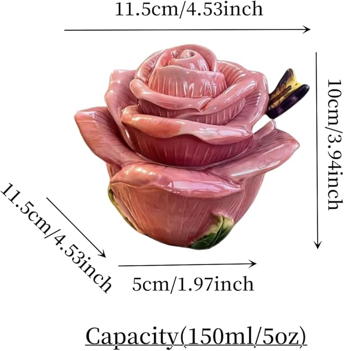 Ceramic Rose Spice Jars - 3D Hand-Sculpted & Hand-Painted Condiment Pots for Salt, Sugar, Pepper (Fuchsia)