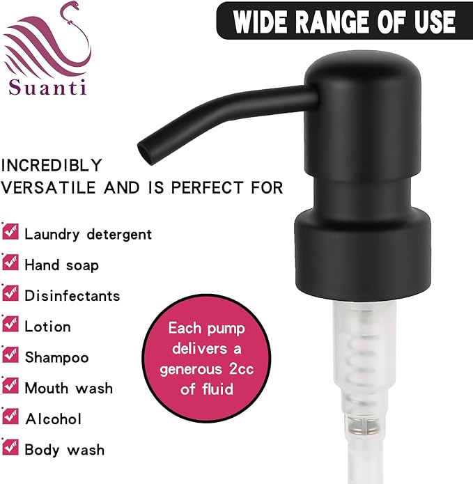 Stainless Steel Black Soap Dispenser Pump,28MM Soap Pump Replacement for Sanitizer, Lotion, Shampoo, Conditioner (2 Pack)