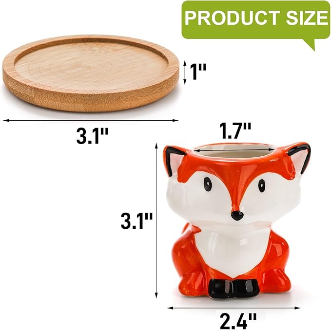 6 Pack Small Succulent Pots with Drainage Hole, 3 Inch Cute Ceramic Animal Planter with Saucer, Unique Air Plant Holder, Desktop Plant Flower Pot for Indoor Plants, Cactus, Garden, Home Decor