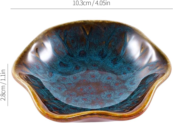Vintage-Inspired Ceramic Jewelry Dish – Handcrafted Floral Trinket Trays in Luxe Glazed Porcelain | Antique-Style Ring Holders for Vanity & Dresser Décor (1, Kiln transformed lotus, peacock green)