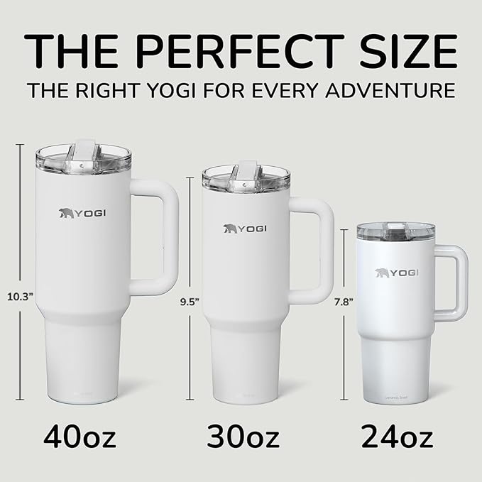 YOGI Ceramic Lined Metal Allergy Safe 40oz Tumbler with Handle and Straw Leakproof Flip & Sip Lid Vacuum Insulated Stainless Steel Travel Cup for Iced Coffee Water and All-Day Hydration 40oz Polar