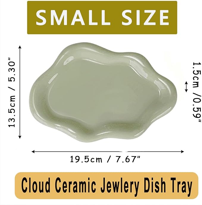 Small Trinket Dish Jewelry Tray for Women, Cute Ceramic Cloud Tray, Jewelry Ring Holder Dish for Keys, Candles, Perfume, Vanity Nightstand Decor Jewelry Plate Bowl, Friendship Birthday Gifts for Mom