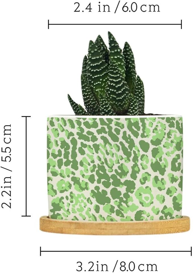 Leopard Green Beige Ceramic Planter Chinoiserie Style Green Snake Plant Live Indoor with Pot with Drainage Holes and Saucers Pot for Pots Outdoor Indoor Plants