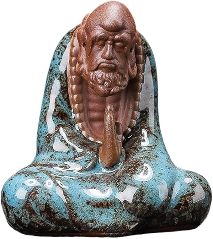 Purple Sand Bodhidharma Statue 7 cm Zen Bodhidharma Buddha Statue Meditation Ceramic Sculpture Home Tea Room Desktop Decoration Ornaments (Blue)