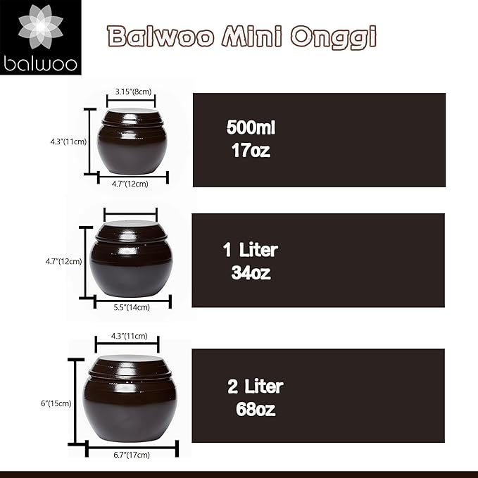 Earthenware Onggi Korean Traditional Clay Jar Mini Ceramic Canister/Handmade Food Sauce Storage Container for Tea, Coffee Bean, Salt/Breathing Clay Pot Kimchi Fermentation Crock (1L(34oz))