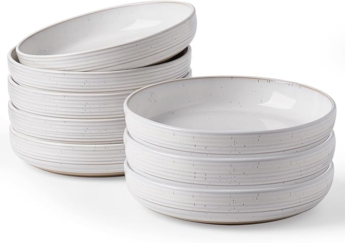 famiware Milkyway 33 oz Bowl Set, Pasta Bowls Set of 8, Salad Bowls, Double Reactive Glaze, Sturdy & Stackable, Ideal for Housewarming, Festivals, White with Speckles