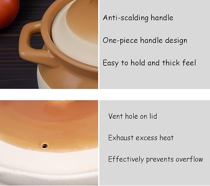 Clay Pot for Cooking with Lid Ceramic Cooking Pot Ceramic Cookware Heat-Resistant Casserole Dish with Lid Korean Stone Pot Cookware for Cooking Hot Pot Soup Meat Rice,2L