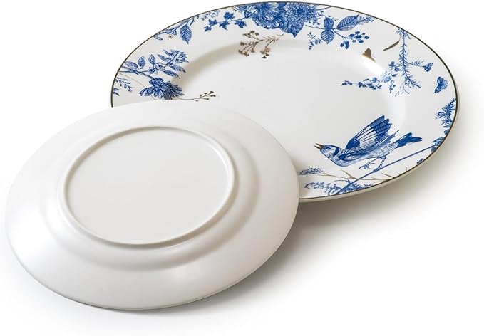 Porcelain Dinner Plates 4 Pieces, Floral Plates 8 Inch & 10 Inch Ceramic Dessert Plate Blue and White Floral Dinnerware Set Salad Plate Set for Kitchen Dishes for Appetizer, Salad, Steak, Pancakes
