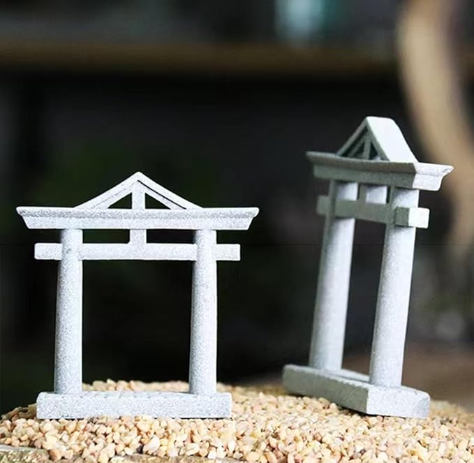 livelyfish Japanese Fish Tank Decorations Asian Aquarium Decor Torii Gate Ornament Japanese Shrine Oriental Pagoda Aquarium Sandstone Bridge Statues Betta Fish Decorations for Tank, S2