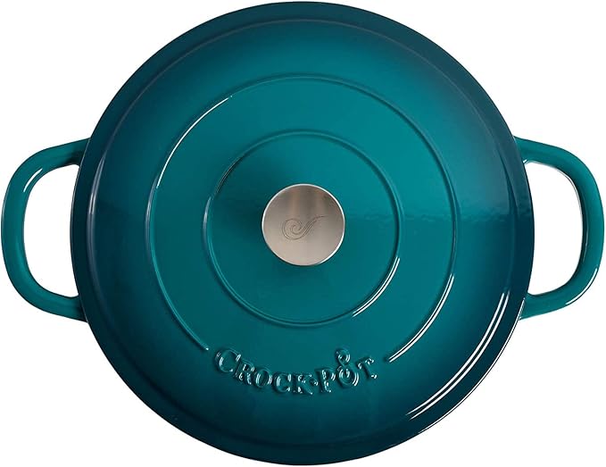 Crock-Pot Artisan Enameled Cast Iron Braiser W/Lid, 5 Quart, Teal Ombre