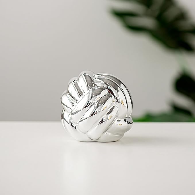 Hotfiary Small Ceramic Knot Statues Gold Home Decor, Modern Style Figurine Decorative Ball Ornaments, Sculpture Aesthetic Decor for Living Room, Bedroom, Apartment, Bookshelf, Office, Cabinets
