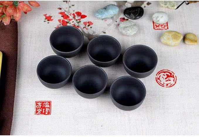 Purple Sand Mini Tea Tasting Cup Set of 6 - Kung Fu Tea Cup, Ceramic, Black