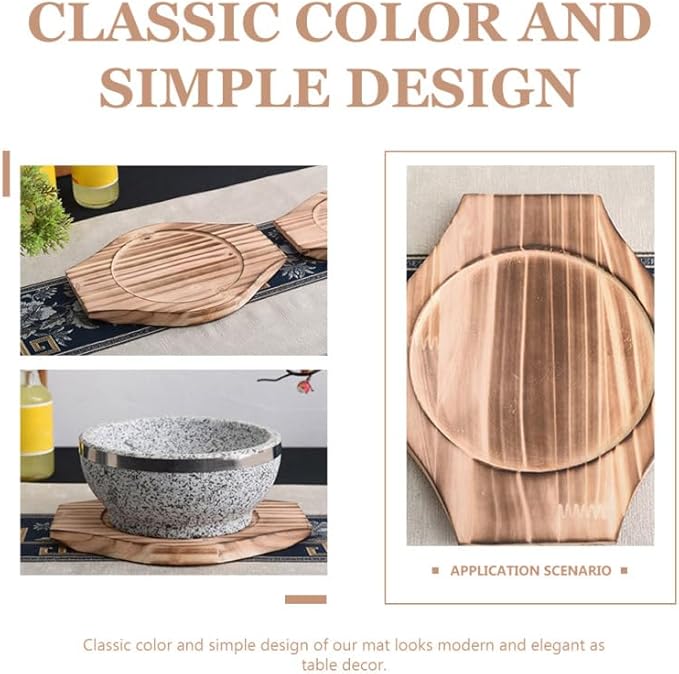 DOITOOL Dolsot Stone Bowl Tray Wooden Korean Bibimbap Earthenware Stone Bowl Holder Saucer Heat Insulation Cushion for Hot Pot Bibimbap Food