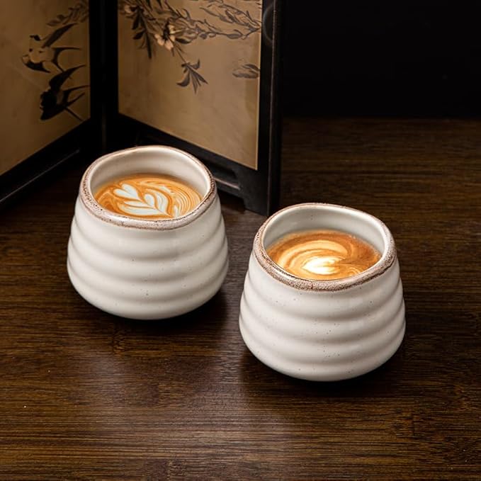 4pcs Japanese Tea Cup Set – 160ml 5.4OZ Ceramic Matcha Cup, Small Handless Espresso Cups, Cute Coffee Mugs for Valentine (Retro Grey)