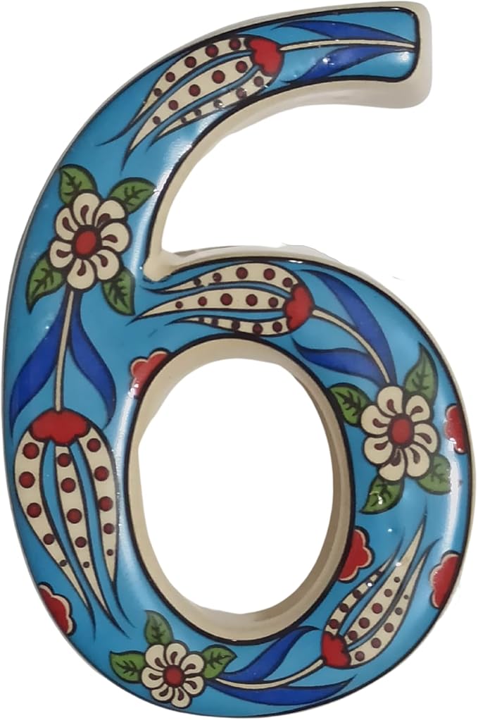 Large Ceramic Housewarming Sign Ceramic Address Plaque House Numbers Sign Door Personalized Coloured Decorative Hand Decoratede Housewarming Gifts Tulip Design 12 * 9 cm (Turquoise, 6)