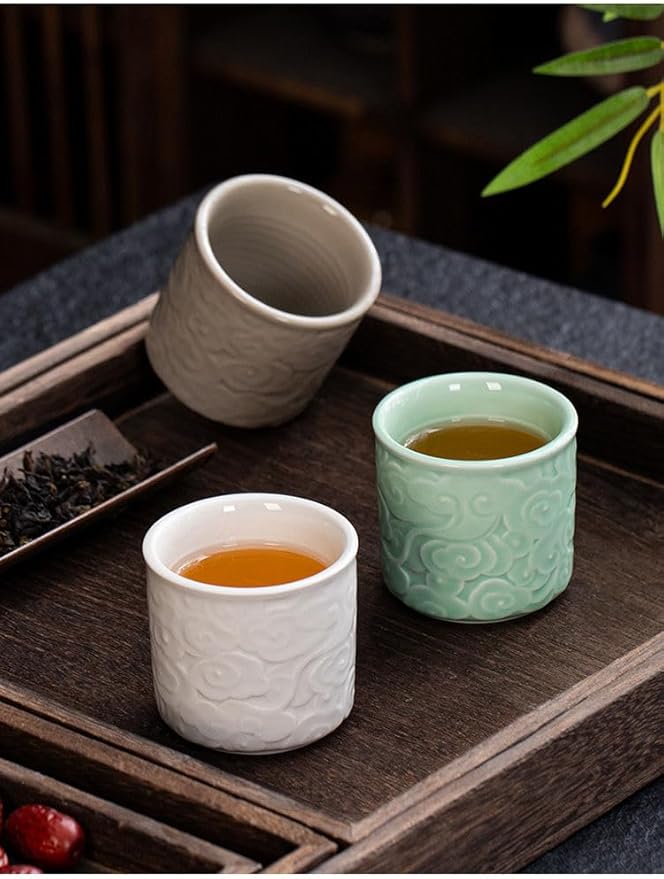 Ceramic Espresso Cups Set of 4-3oz Demitasse Cups for Coffee & Tea, No Handles, Durable & Dishwasher Safe (Grey white, Large)