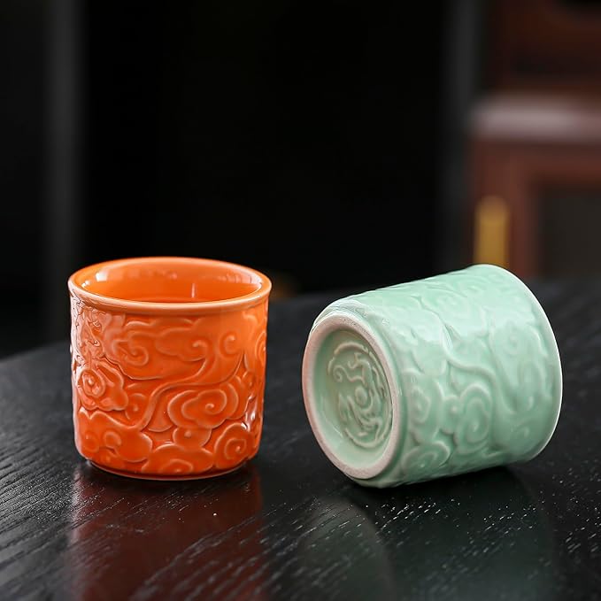 Ceramic Espresso Cups Set of 2-3oz Demitasse Cups for Coffee & Tea, No Handles, Durable & Dishwasher Safe (lawngreen, 2)