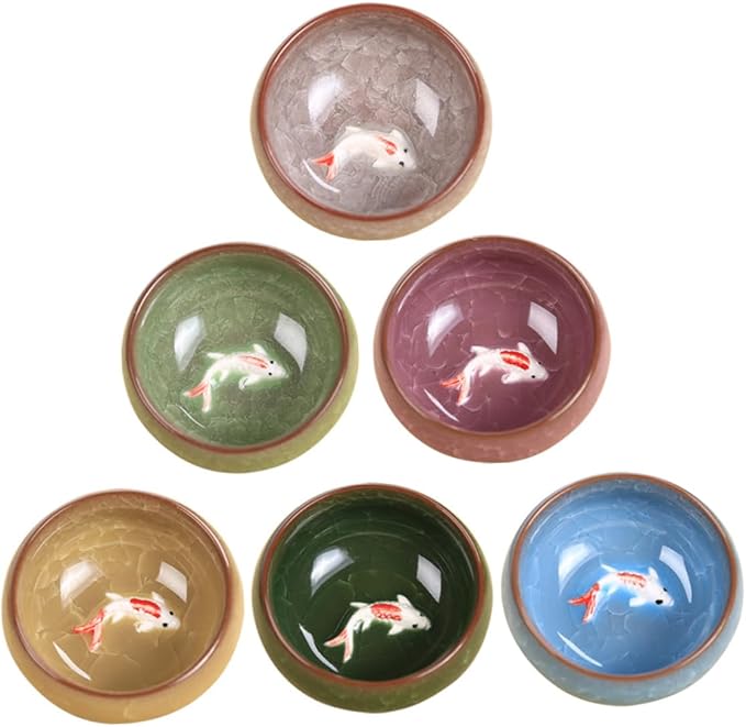 Luxshiny 6pcs Ceramic Fish Teaware Set Smooth Teaware Set Asian Tea Cup Set for Home Party Restaurant