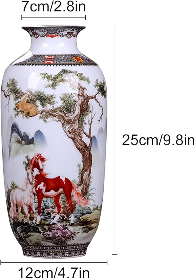 ECYC Chinese Ceramics Vase Handmade Fine Smooth Surface Decorative Animal Horses Vases, 10"