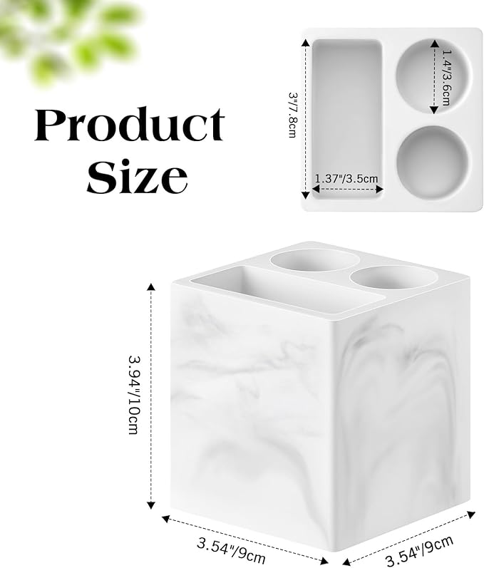 Luxspire Toothbrush Holder, 3 Slots Fast Drying Tooth Brush Holder for Bathroom, Diatomite Electric Tooth Brush and Toothpaste Organizer for Bathroom Kitchen Vanity Countertop, Marble White