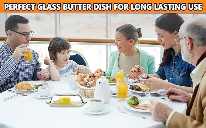 Kangaroo Decorative Clear Glass Butter Dish with Lid for Countertop & Refrigerator - Crystal Covered Butter Tray Storage Container Holder for Counter & Fridge