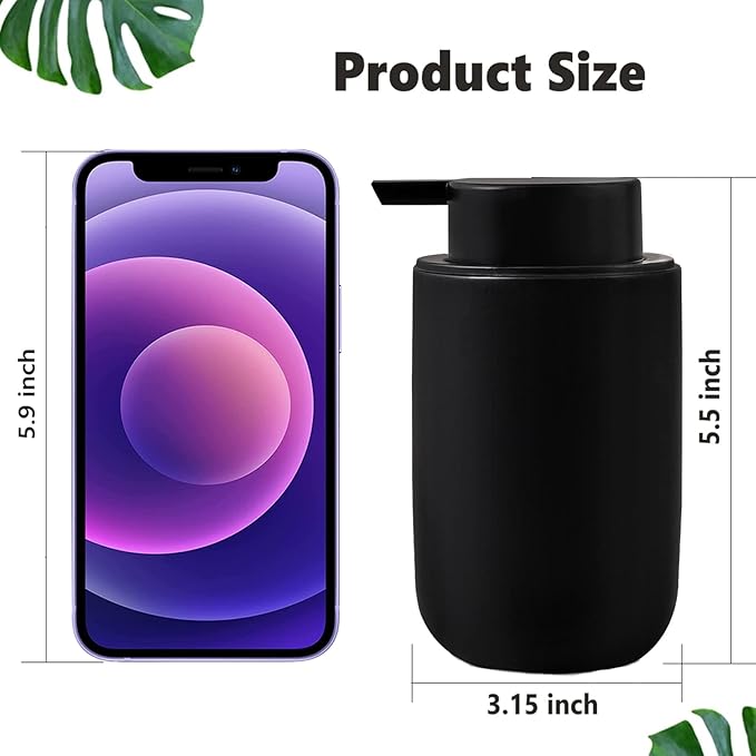Black Soap Dispenser Set- Modern Ceramic Hand Dish Soap Dispenser for Bathroom Refillable Liquid Lotion Soap for Farmhouse Kitchen Decor Dish 2 Pack