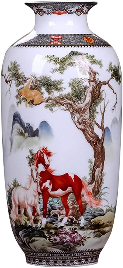 ECYC Chinese Ceramics Vase Handmade Fine Smooth Surface Decorative Animal Horses Vases, 10"