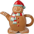 Christmas Whimsy Gingerbread Teapot – 3D Ceramic Holiday Teapot with Festive Red Hat & Scarf, Whimsical Kitchen Décor, Giftable Christmas Serveware, Cocoa & Tea Pot for Entertaining