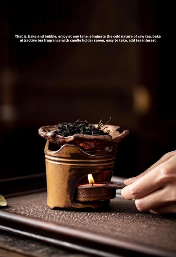Traditional Chinese Ceramic Incense Burner and Tea Warmer, Brown Stone-Like Finish, 3.94x3.15x3.35 Inches, Multi-Purpose Design with Tea Roasting and Aromatherapy Functions (Irregular-Shaped Stove)