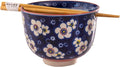 Urban Tokyo Handpainted Ceramic Glazed Japanese Ramen Udon Noodle Rice Bowl With Chopsticks 20 fl oz 5 inch Diameter Bowl Sets Color Box Packaging (Plum Blossoms)