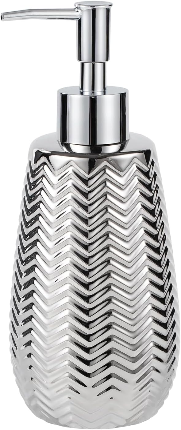 Silver Soap Dispenser,Wavy Design Ceramic Lotion Soap Dispenser for Bathroom, Kitchen, Hand Soap, Dish Soap, Bathroom Decor