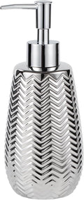 Silver Soap Dispenser,Wavy Design Ceramic Lotion Soap Dispenser for Bathroom, Kitchen, Hand Soap, Dish Soap, Bathroom Decor