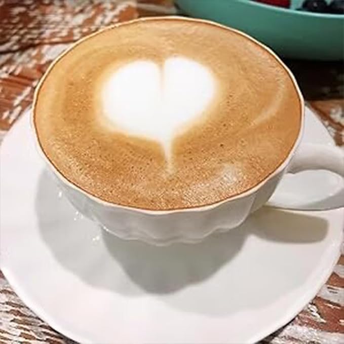 Yesland Set of 6 Royal Tea Cups and Saucers, 6 oz White Porcelain Tea Set & British Coffee Cups, White Latte Cups and Espresso Mug for Specialty Coffee Drinks, Latte, Cafe Mocha, Tea