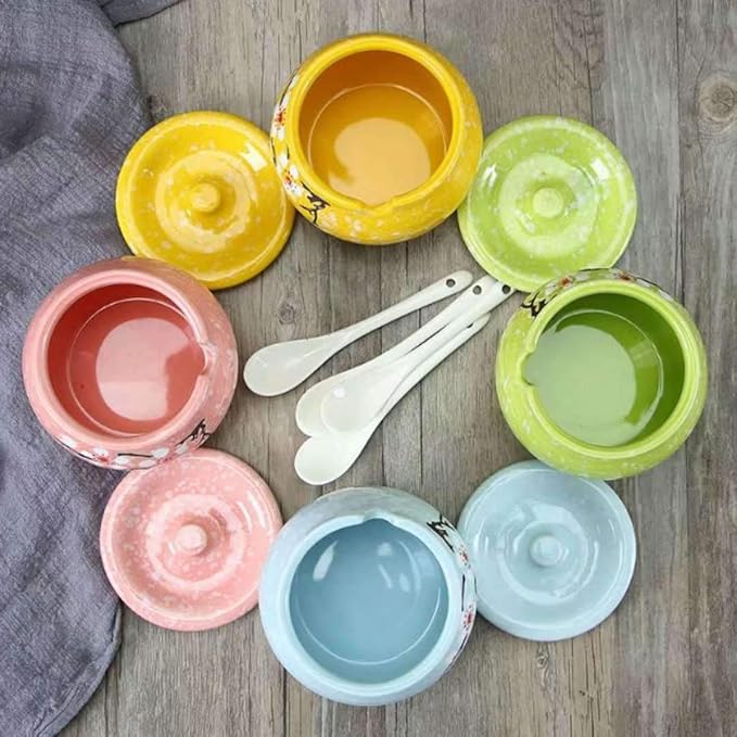 Ceramics Japanese Flower Sugar Bowl Seasoning Pot Salt Storage Jar with Lid Spoon