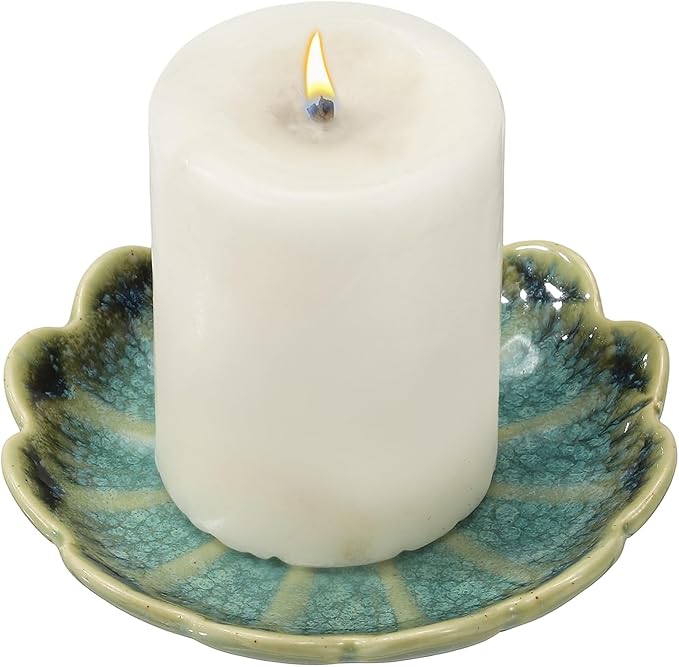 uxcell Candle Holder Plates, 4 Inch Ceramic Candle Tray Tealight Incense Holder Dish Candlestick for Tea Light Aromatherapy Wedding Rustic Vintage Home Decor, Sunflower Green