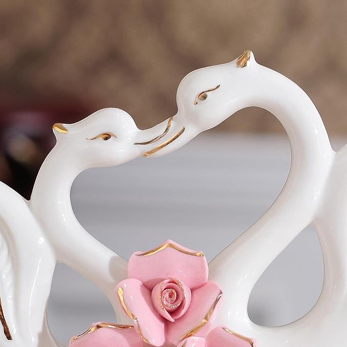 Fenteer Couple Swan Statues for Table Centerpiece Set of 2 Home Decor, Style A