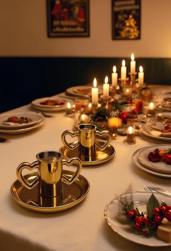 Gold Heart - Shaped Candle Holder, Taper Candle Holders with Dual Heart Handles, Elegant Candlestick Holders for Wedding/Valentine’s Day Decor