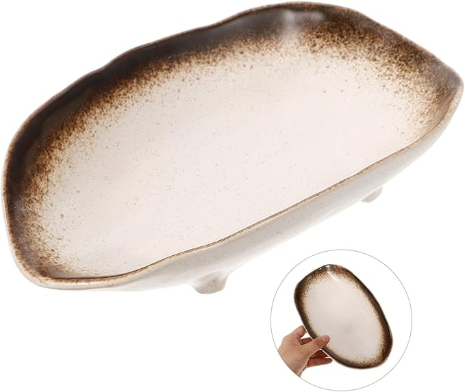 Ceramic Plate Irregular Fish Plate Japanese Style Pottery Dish for Dried Fruits Salad and Quick Meals Unique Vintage Design Lightweight Dinnerware for Home Use