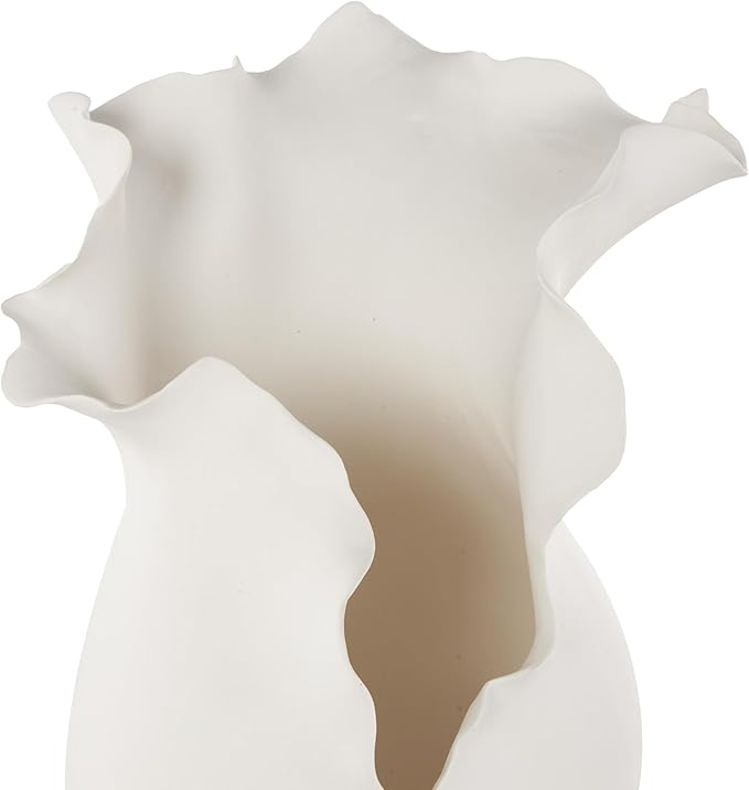 Deco 79 Ceramic Abstract Decorative Vase Floral Inspired Centerpiece Vase with Wavy Edge, Flower Vase for Home Decoration 9" x 9" x 15", White