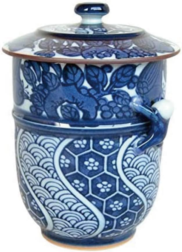 有田焼やきもの市場 Japanese Yunomi Tea Cup with Lid Arita Imari ware Made in Japan Kacho-Ikkanjin Blue
